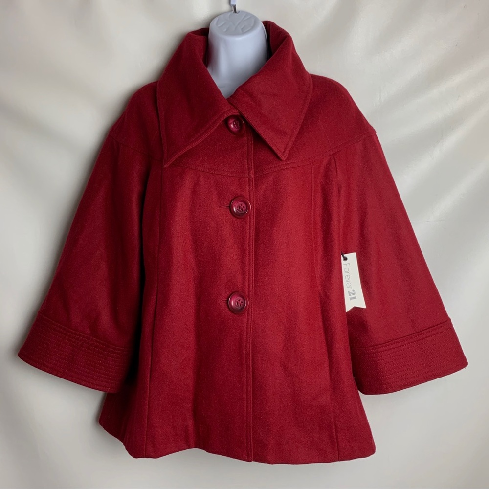New Women’s Red Wool Blend Overcoat Jacket Large